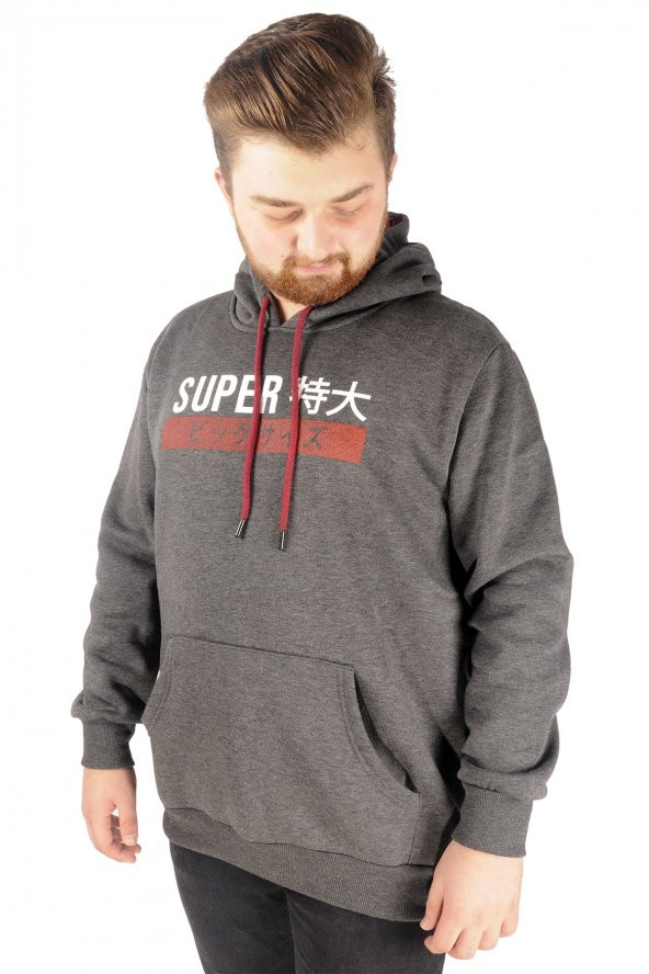 Mode XL Büyük Beden Erkek Sweat Kapşon Super 21512 Antramelanj ürün görseli 1
