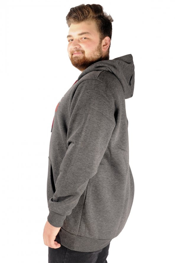 Mode XL Büyük Beden Erkek Sweat Kapşon Super 21512 Antramelanj - Resim 2