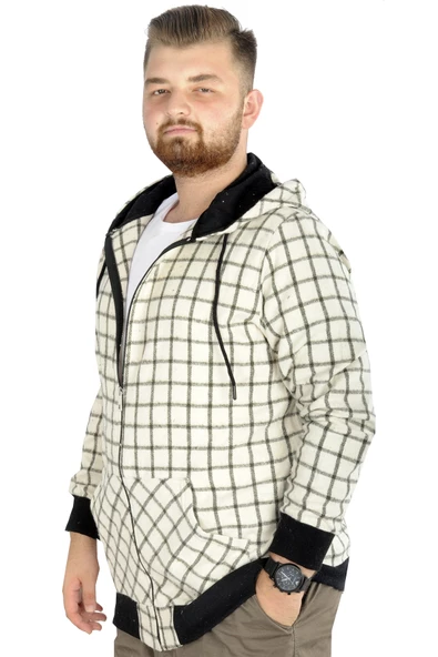 Mode XL Erkek Oduncu Kapsonlu Sweat Pocket 21574 Ekru - Resim 4