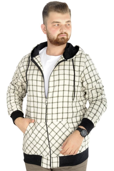 Mode XL Erkek Oduncu Kapsonlu Sweat Pocket 21574 Ekru - Resim 3