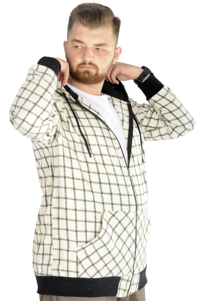 Mode XL Erkek Oduncu Kapsonlu Sweat Pocket 21574 Ekru - Resim 2