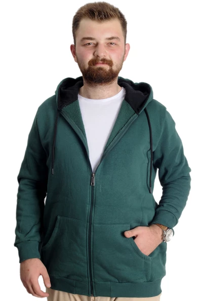 Mode XL Büyük Beden Erkek Sweat Zippered Basic 20543 Nefti - Resim 4