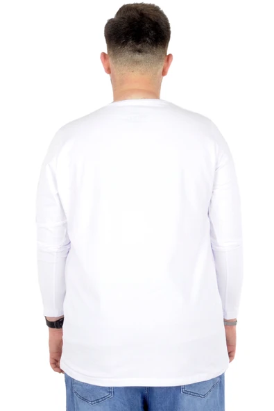 Mode XL Büyük Beden Erkek Tshirt Likralı Bisiklet Yaka 20102 Beyaz - Resim 4