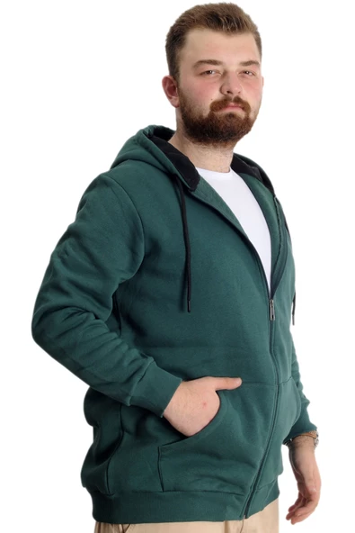 Mode XL Büyük Beden Erkek Sweat Zippered Basic 20543 Nefti - Resim 10