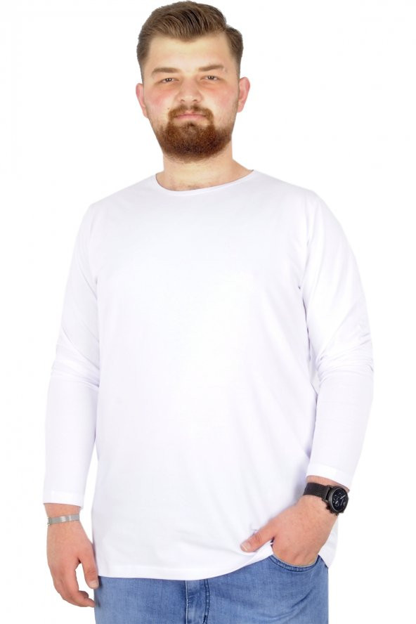 Mode XL Büyük Beden Erkek Tshirt Likralı Bisiklet Yaka 20102 Beyaz ürün görseli 1