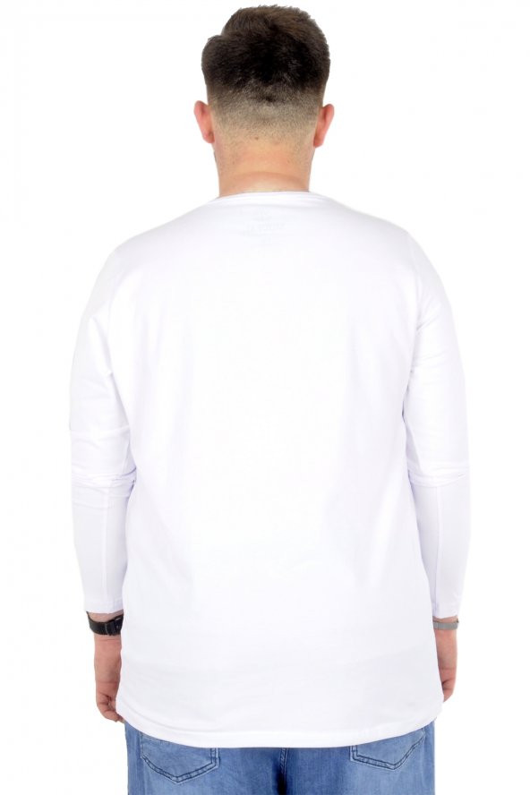 Mode XL Büyük Beden Erkek Tshirt Likralı Bisiklet Yaka 20102 Beyaz - Resim 2