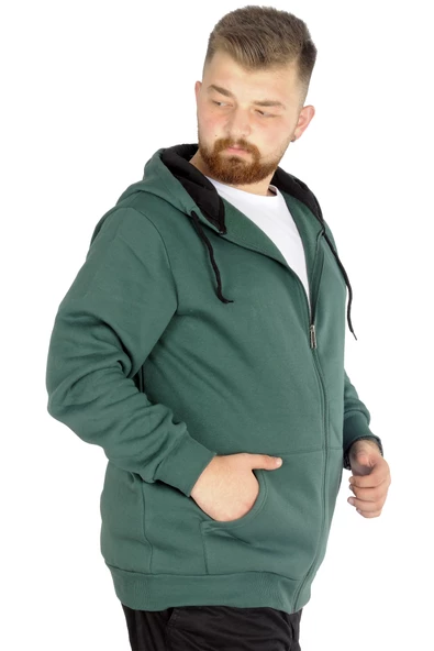 Mode XL Büyük Beden Erkek Sweat Zippered Basic 20543 Nefti - Resim 2