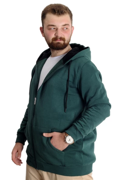Mode XL Büyük Beden Erkek Sweat Zippered Basic 20543 Nefti - Resim 9