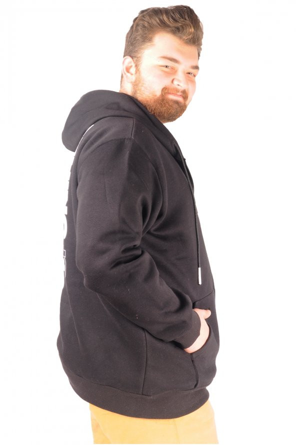 Mode XL Erkek Sweat Kapşonlu Cep Zippered Every 21520 Siyah - 2