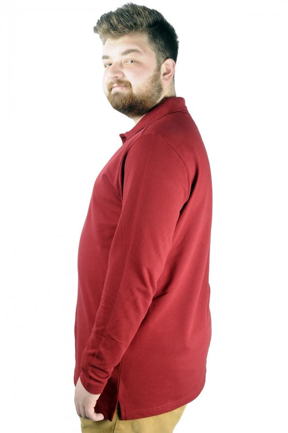 Mode XL Büyük Beden Tshirt Polo Classic U.Kol Nakışlı 22445 Bordo - 2
