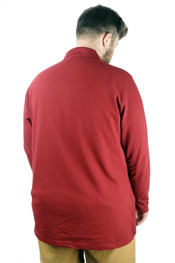 Mode XL Büyük Beden Tshirt Polo Classic U.Kol Nakışlı 22445 Bordo - 3