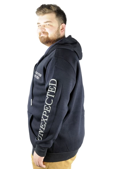 Mode XL Erkek Sweat Kapşonlu Cep Zippered Linexpected 21521 Lacivert - 7