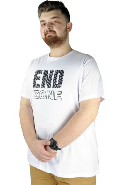 Mode XL Büyük Beden Erkek T shirt Bis Yaka End Zone 22105 Beyaz - 4