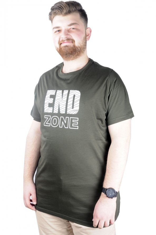 Mode XL Büyük Beden Erkek T shirt Bis Yaka End Zone 22105 Haki