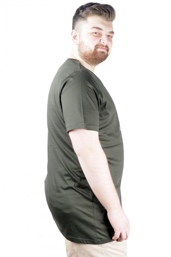 Mode XL Büyük Beden Erkek T shirt Bis Yaka End Zone 22105 Haki - 2