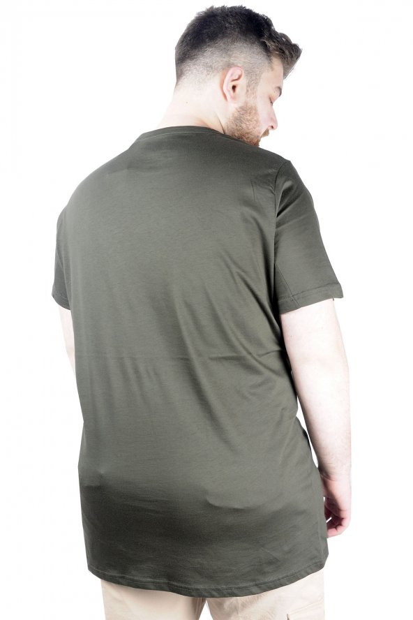 Mode XL Büyük Beden Erkek T shirt Bis Yaka End Zone 22105 Haki - 3