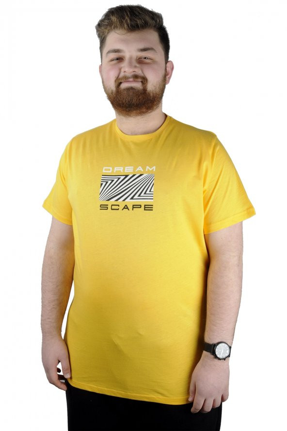 Mode XL Erkek T shirt Bis Yaka Dream Scape 22111 Hardal
