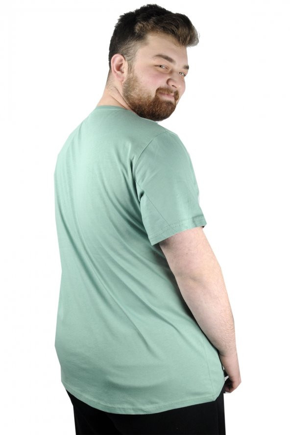 Mode XL Erkek T shirt Bis Yaka Smile 22107 Yeşil - 3