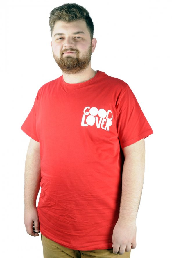 Mode XL Erkek T shirt Bis Yaka Good Lover 22114 Kırmızı