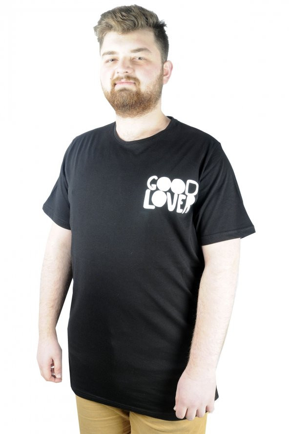 Mode XL Erkek T shirt Bis Yaka Good Lover 22114 Siyah