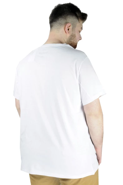 Mode XL Büyük Beden Erkek T shirt Bis Yaka End Zone 22105 Beyaz - 5