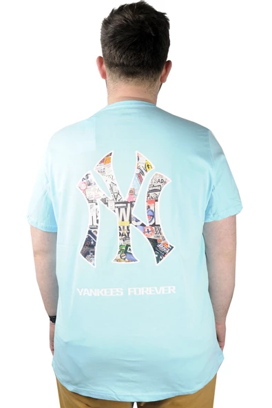 Mode XL Erkek T shirt Bis Yaka Yankees 22108 Mavi - Resim 6
