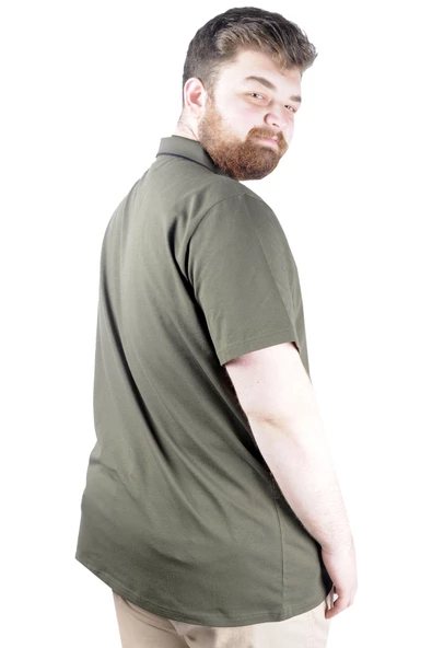 Mode XL Büyük Beden T shirt Polo Likralı Süprem Nakış 21554 Haki - Resim 8