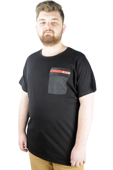 Mode XL Erkek T shirt Bis Yaka Pocket Milano 22120 Siyah