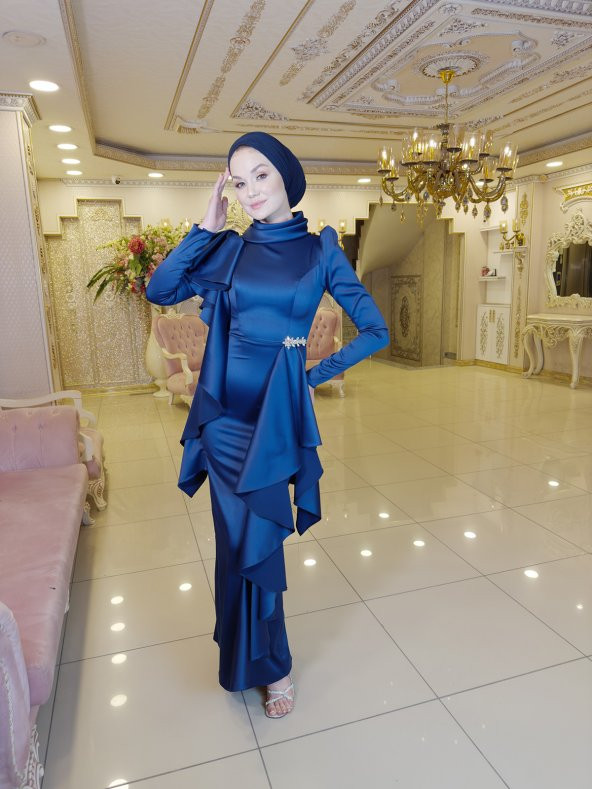 Kuğu Lacivert Abiye Elbise - 5