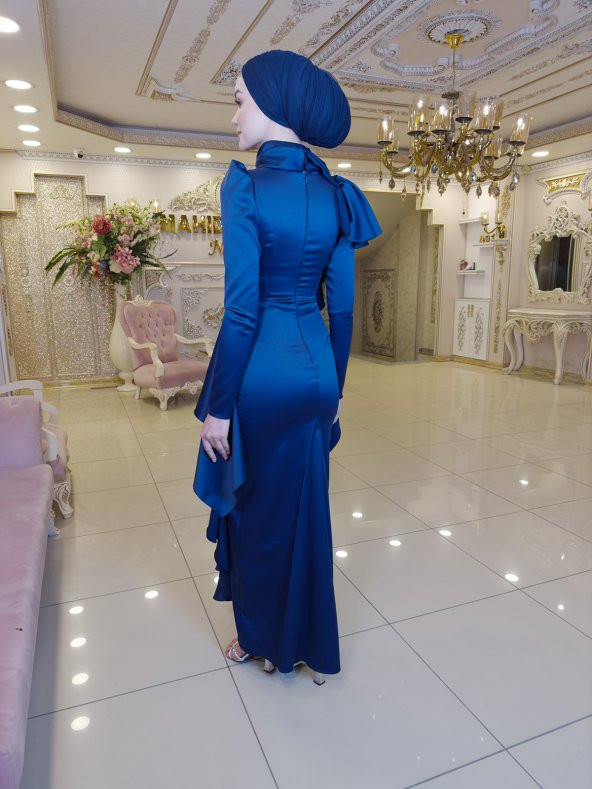 Kuğu Lacivert Abiye Elbise - 7