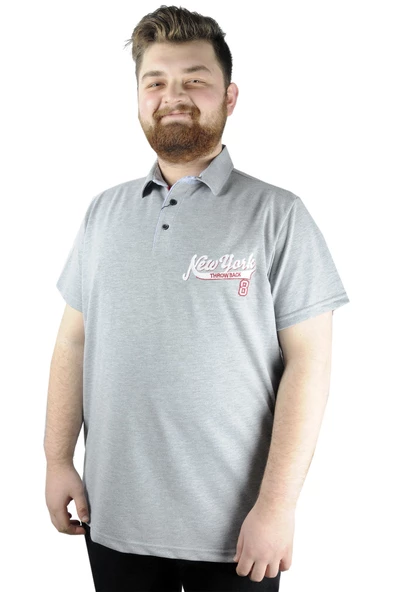 Mode XL Erkek T shirt Polo New York Throwback 22302 Gri Melanj - 4