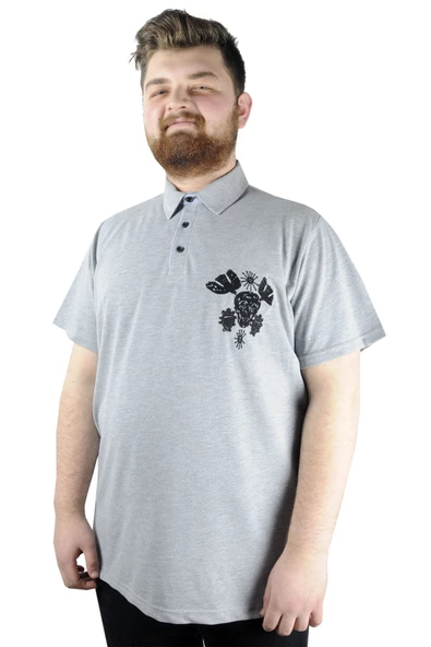 Mode XL Erkek T shirt Polo Skull 22304 Gri Melanj