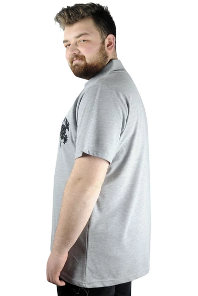 Mode XL Erkek T shirt Polo Skull 22304 Gri Melanj - 5