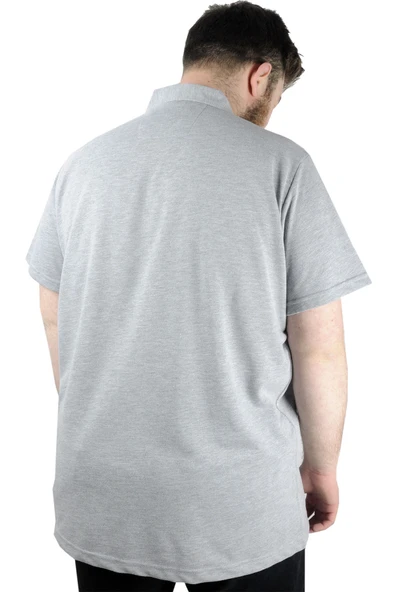 Mode XL Büyük Beden Erkek T shirt Polo MDX Club 22305 Gri Melanj - Resim 6