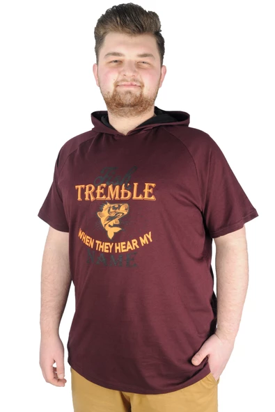 Mode XL Büyük Beden Tshirt Kapşonlu Act now 22128 Mürdüm