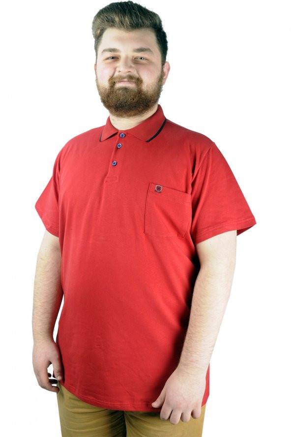 Mode XL Büyük Beden T shirt Polo Likralı Süprem Cepli 21558 Bordo - Resim 4