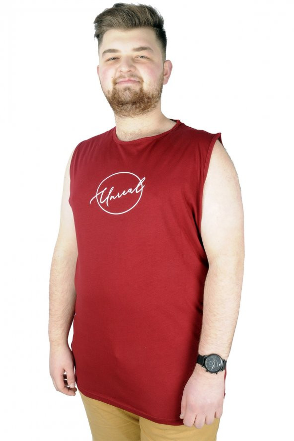 Mode XL Büyük Beden Erkek Kolsuz Tshirt Unreal 22121 Bordo