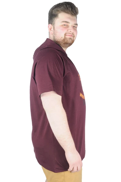 Mode XL Büyük Beden Tshirt Kapşonlu Act now 22128 Mürdüm - 6