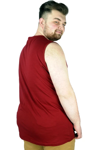 Mode XL Büyük Beden Erkek Kolsuz Tshirt Unreal 22121 Bordo - Resim 3