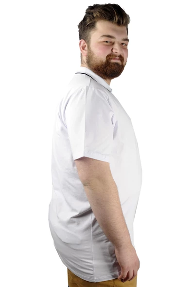 Mode XL Büyük Beden T shirt Polo Likralı Süprem Cepli 21558 Beyaz - 2