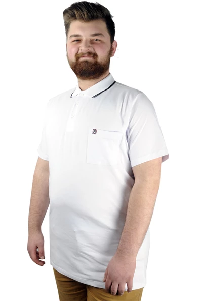 Mode XL Büyük Beden T shirt Polo Likralı Süprem Cepli 21558 Beyaz - 4