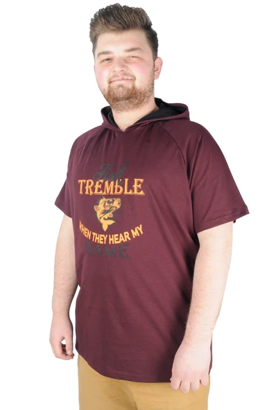 Mode XL Büyük Beden Tshirt Kapşonlu Act now 22128 Mürdüm - 3