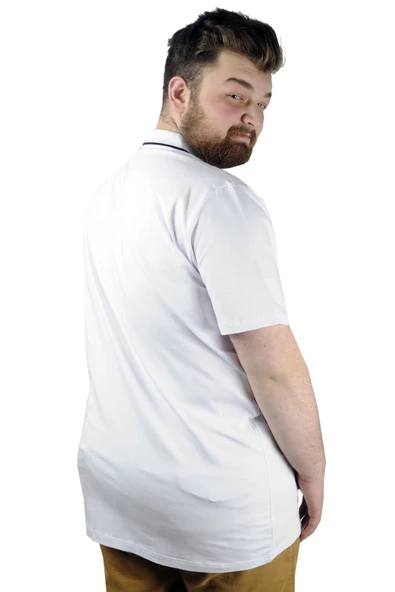 Mode XL Büyük Beden T shirt Polo Likralı Süprem Cepli 21558 Beyaz - 7