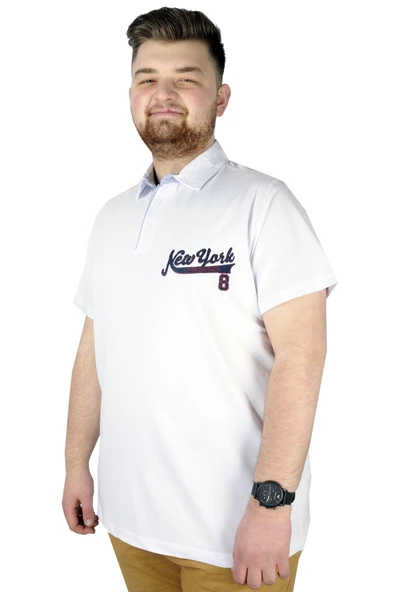 Mode XL Erkek T shirt Polo New York Throwback 22302 Beyaz - 4