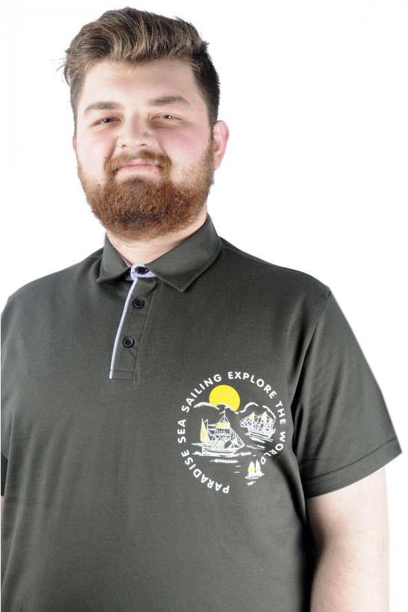 Mode XL Erkek Polo T shirt Explore The World 22313 Haki - 4