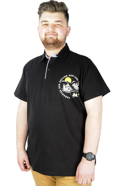 Mode XL Erkek Polo T shirt Explore The World 22313 Siyah - 4