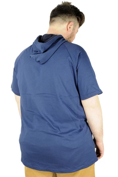 Mode XL Büyük Beden Tshirt Reglan Kapşonlu 22117 Indigo - Resim 6