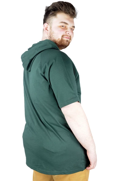 Mode XL Büyük Beden Tshirt Reglan Kapşonlu 22117 Nefti - 6