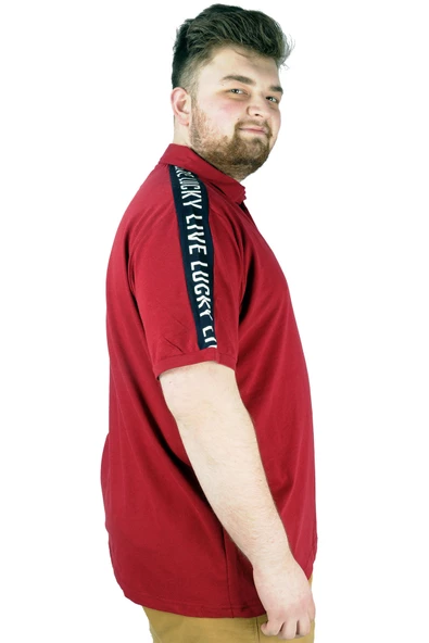 Mode XL Büyük Beden Erkek T shirt Polo Live Lucky 22306 Bordo - 2