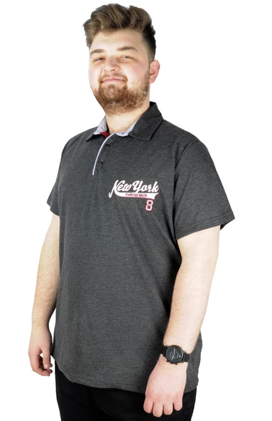 Mode XL Erkek T shirt Polo New York Throwback 22302 Antramelanj - Resim 5